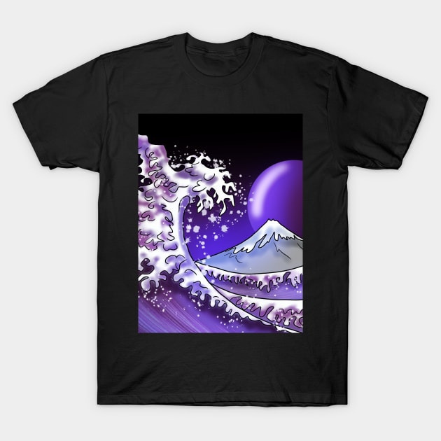 Big wave, Mount Fuji, and a purple moon T-Shirt by cuisinecat